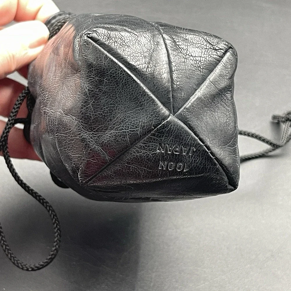 VTG‎ Olympus Leather Camera Lens Pouch Drawstring Case Blue Velvet Lined Japan